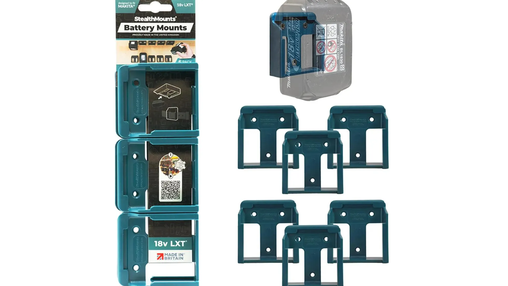 Blaue StealthMounts Akkuhalterungen für Makita 18V, 6 St.