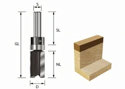 Bündigfräser Z2+1 mit KL schaftseitig Ø 12,7mm