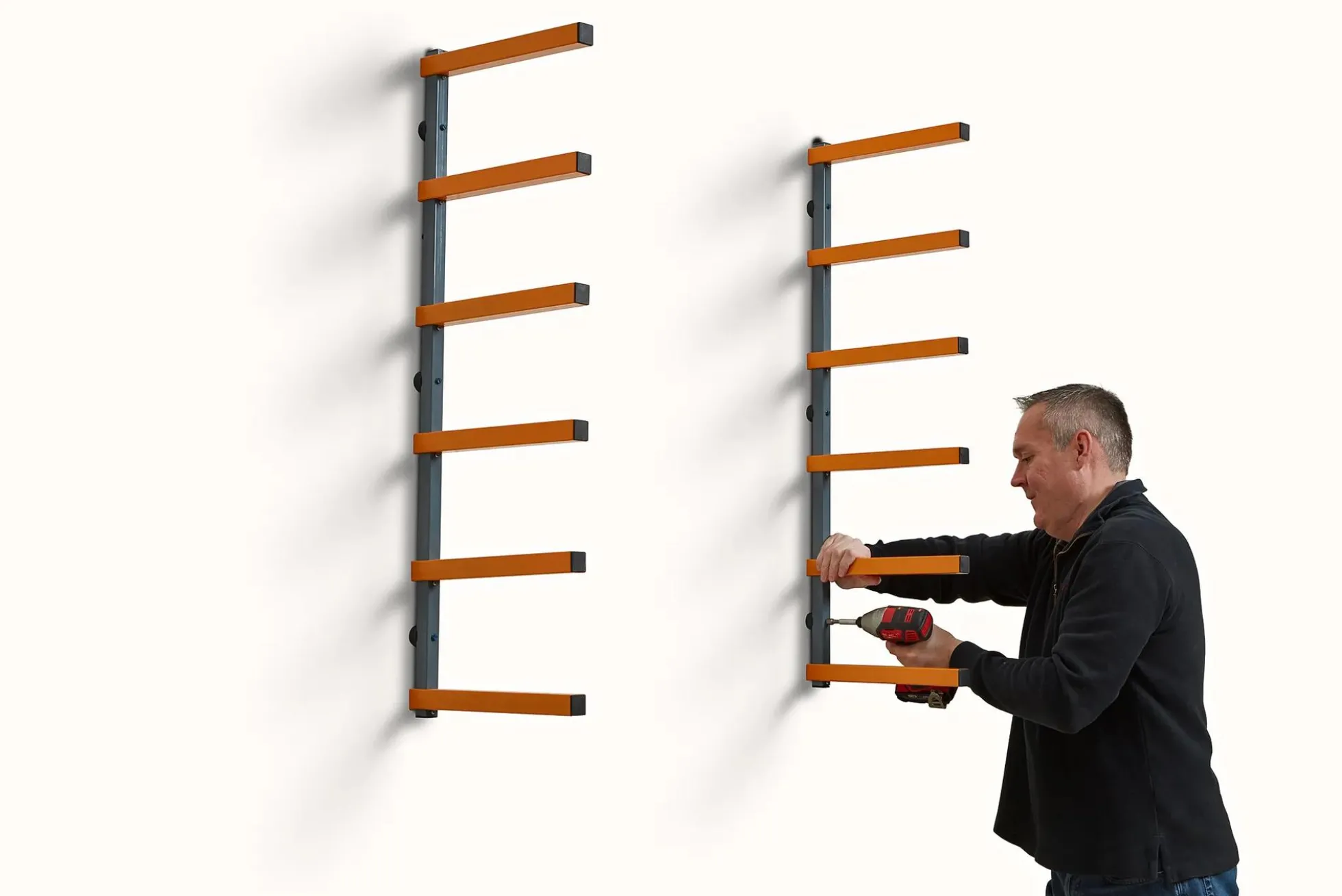 Doppelset Kragarmregal mit 6 Etagen grau / orange