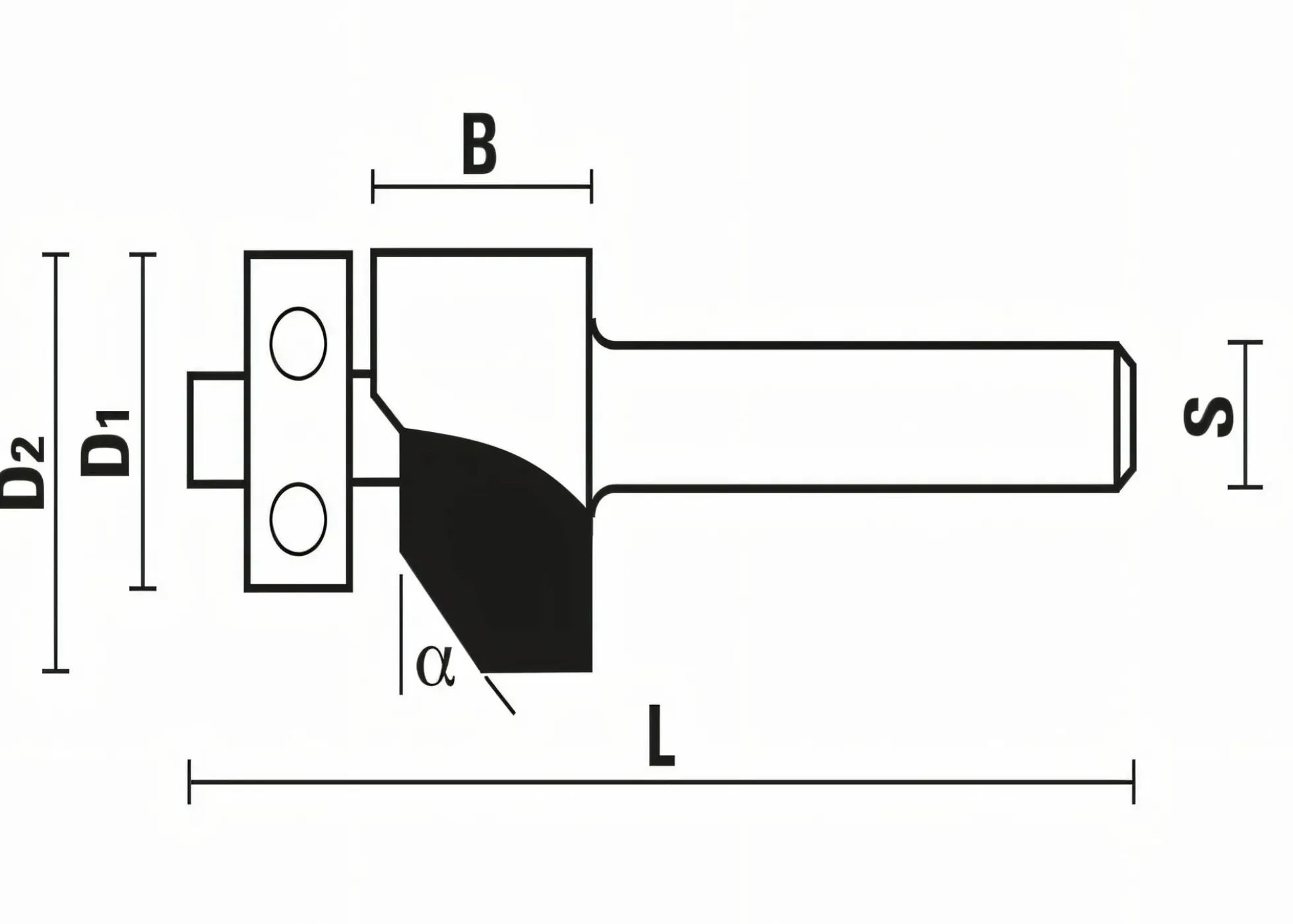 Fase-Bündigfräser mit Anlauflager E 0°/45°, D1 19 mm