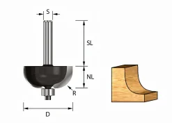 Halbhohlkehlfräser Z2 R5 Ø22 mm