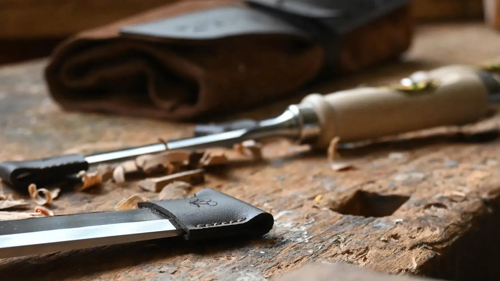 KIRSCHEN Stechbeitelsatz in Veloursledertasche, 4-teilig
