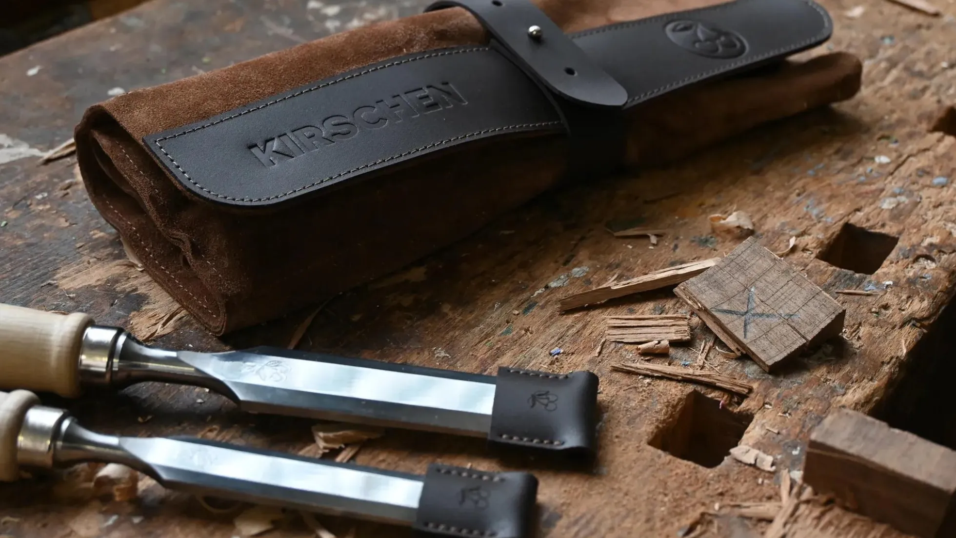 KIRSCHEN Stechbeitelsatz in Veloursledertasche, 4-teilig