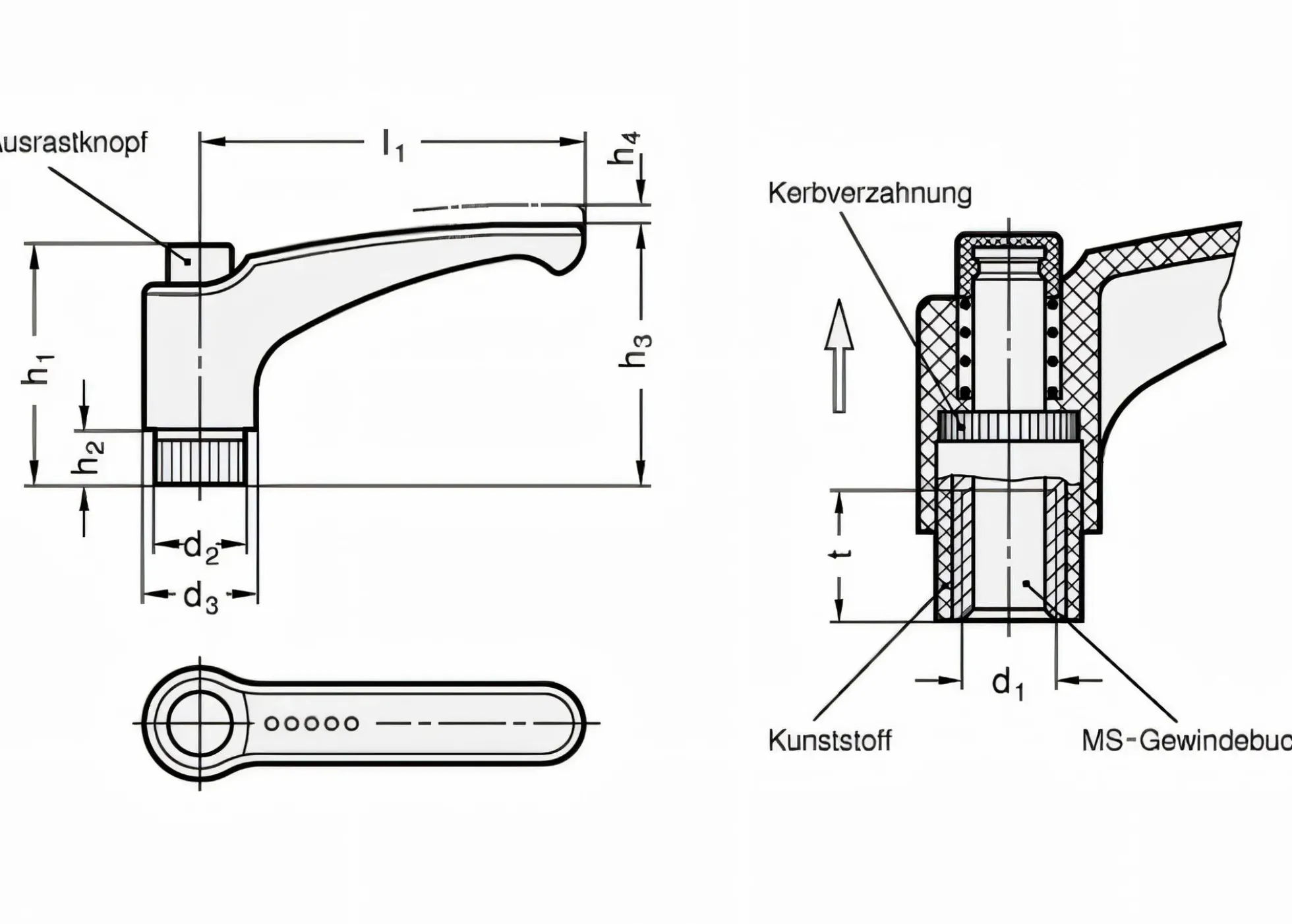 Verstellbarer Klemmhebel mit Gewindebuchse M10 - 4 Stück