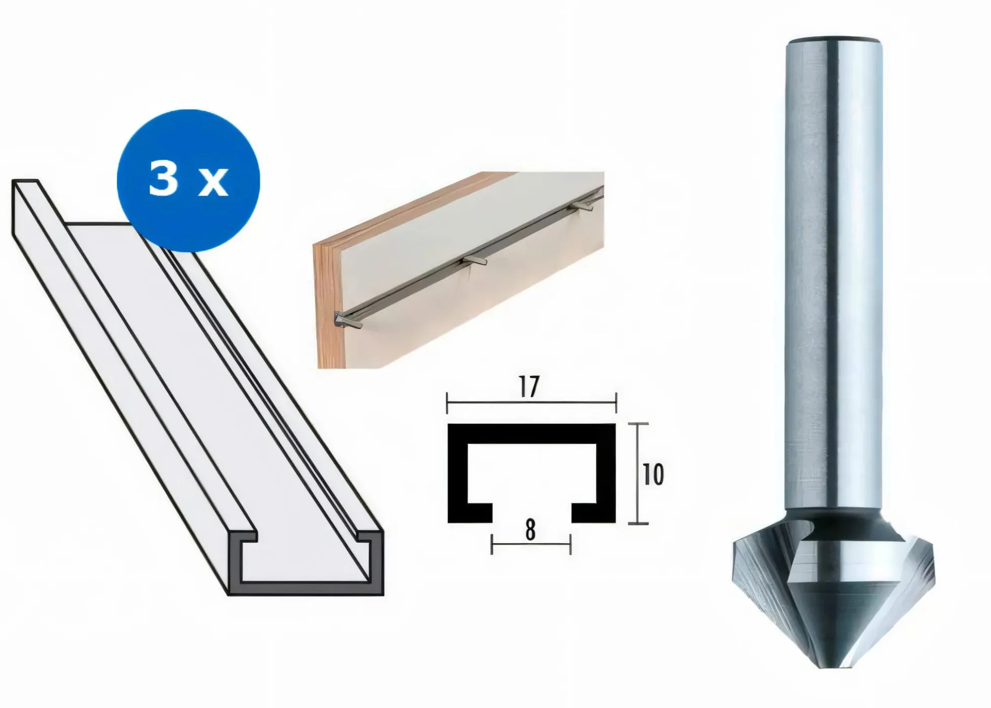 3x Aluminium-Profilschiene 1200 mm inklusive Kegelsenker